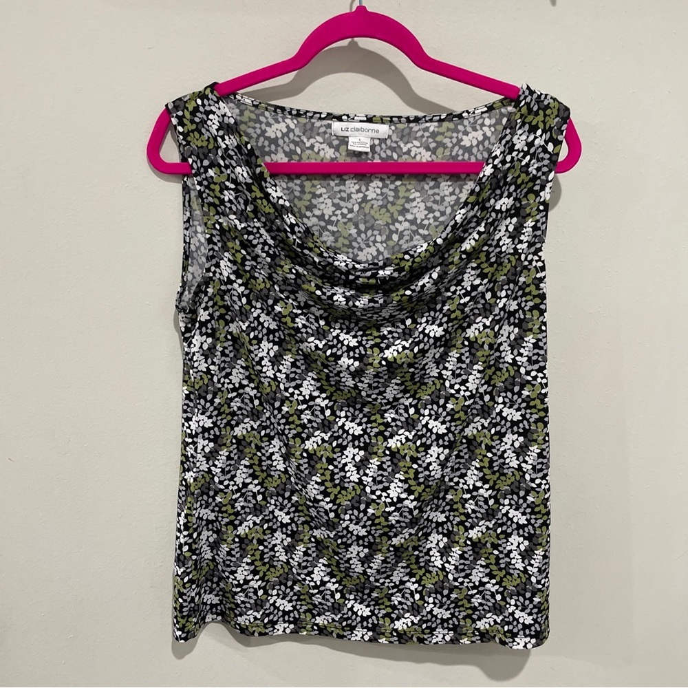 Liz Claiborne cowl neck Sleeveless Top Womens Size L multicolor floral pattern